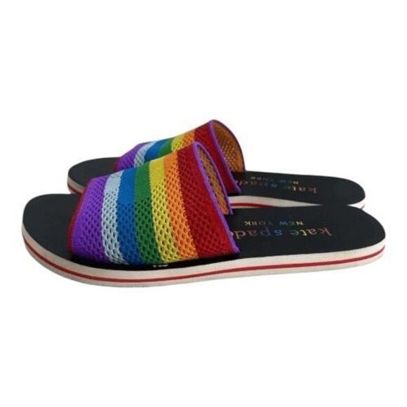 Kate Spade SPECTRUM Rainbow Intarsia-Knit Slide Sandals Women Size 9 B Purple - Picture 10 of 11